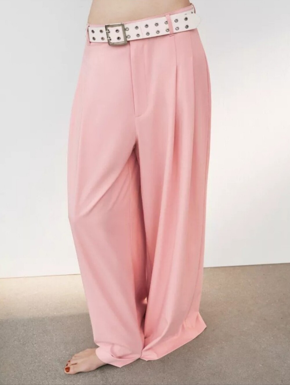 Zara Wide Leg High-Waist Pink Flowy Palazzo Pleated Pants